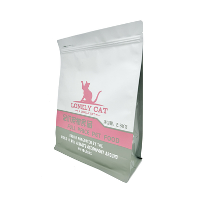 주문 2500g 맞춤 매트 하얀색 8면 봉지 AL 엽지 코팅 사각형 상자 바닥 반려동물 식품 포장 봉지 online manufacture