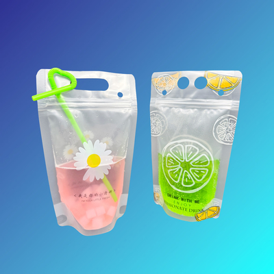 주문 500ml 좋은 데이지 오렌지 디자인 얼음 맑은 서 있는 플라스틱 음료 가방 2.4 인치 밑 턱과 지플로크 online manufacture
