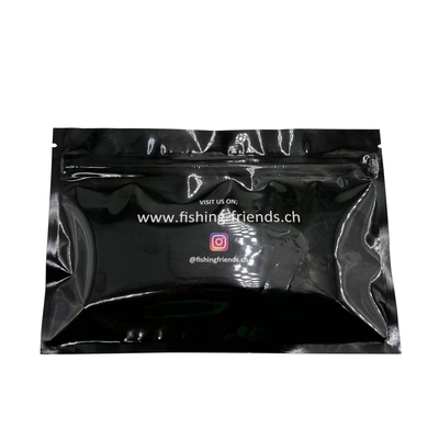 주문 맞춤형 인쇄 검은 앞 맑은 뒷 은 엽지 배열 레이 평면 지퍼 마일러 가방 낚시 먹이 포장 online manufacture