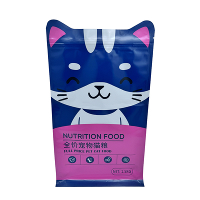 1.5kg Custom Cat Shape Design Stand Up Flat Box Bottom Pet Cat Food Packaging Bags Resalable Zipper 소지 포지션 포지션 포지션