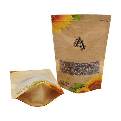 방수 재봉식 Ziplock Kraft 서식 가방 창과 함께 햇꽃 씨앗 견과류 식품 포장