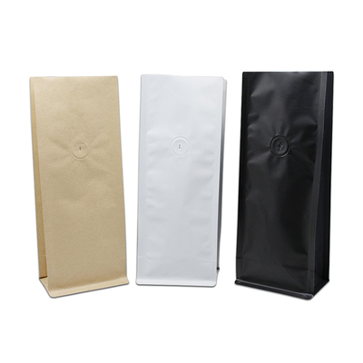0.5lb 1lb 브라운 화이트 블랙 포일 배열 평면 바닥 크래프트 종이 가방 틴 넥타이 폐쇄와 디가스 밸브