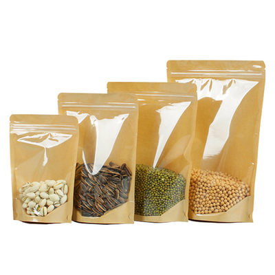 4.7x7.9 인치 플라스틱 선면 선면 브라운 크래프트 후면 다시 닫을 수 있는 서드업 Ziplock 포지 가방 음식 포장용 도이팩
